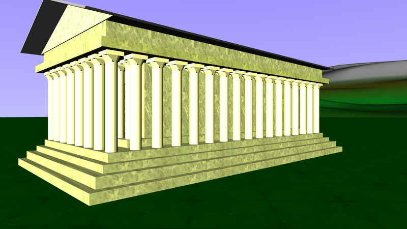 Athens: a columned Greek temple on stepped marble.